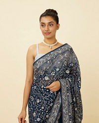 Mohey Women Indigo Blue Paisley Patterned Saree