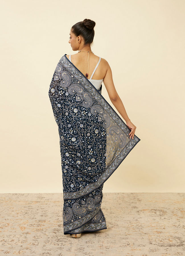 Mohey Women Indigo Blue Paisley Patterned Saree