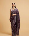 Wine Red Floral Vine Embroidered Saree with Paisley Motifs