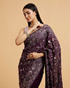 Mohey Women Wine Red Floral Vine Embroidered Saree with Paisley Motifs