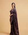 Mohey Women Wine Red Floral Vine Embroidered Saree with Paisley Motifs