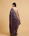 Mohey Women Wine Red Floral Vine Embroidered Saree with Paisley Motifs