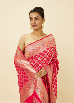 Ruby Pink Paisley Patterned Saree image number 1