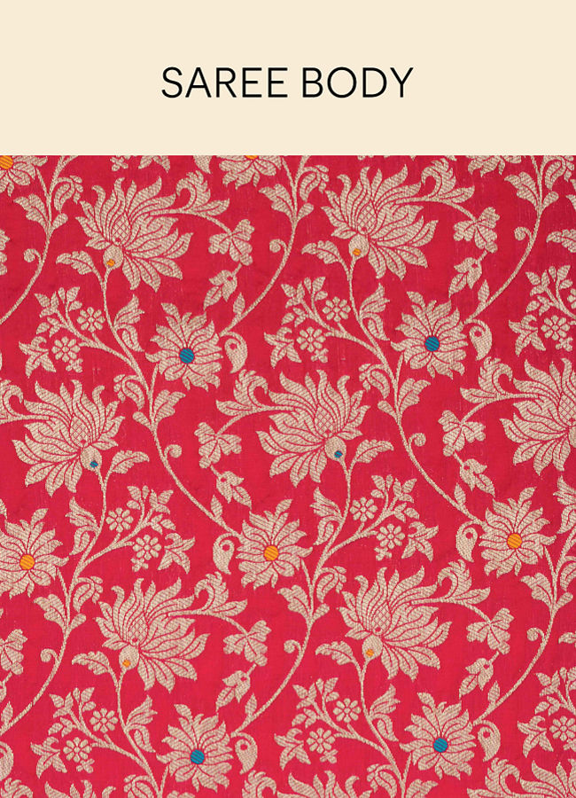 Mohey Women Ruby Pink Bel Buti Patterned Saree