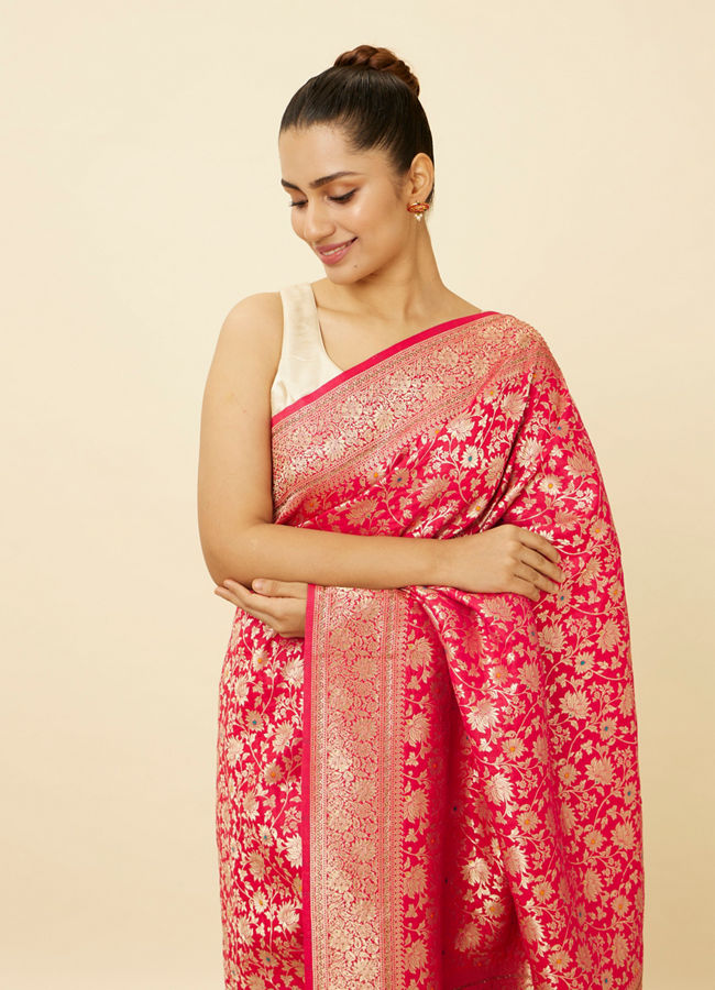 Mohey Women Ruby Pink Bel Buti Patterned Saree
