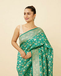 Mohey Women Emerald Green Bel Buti Patterned Saree