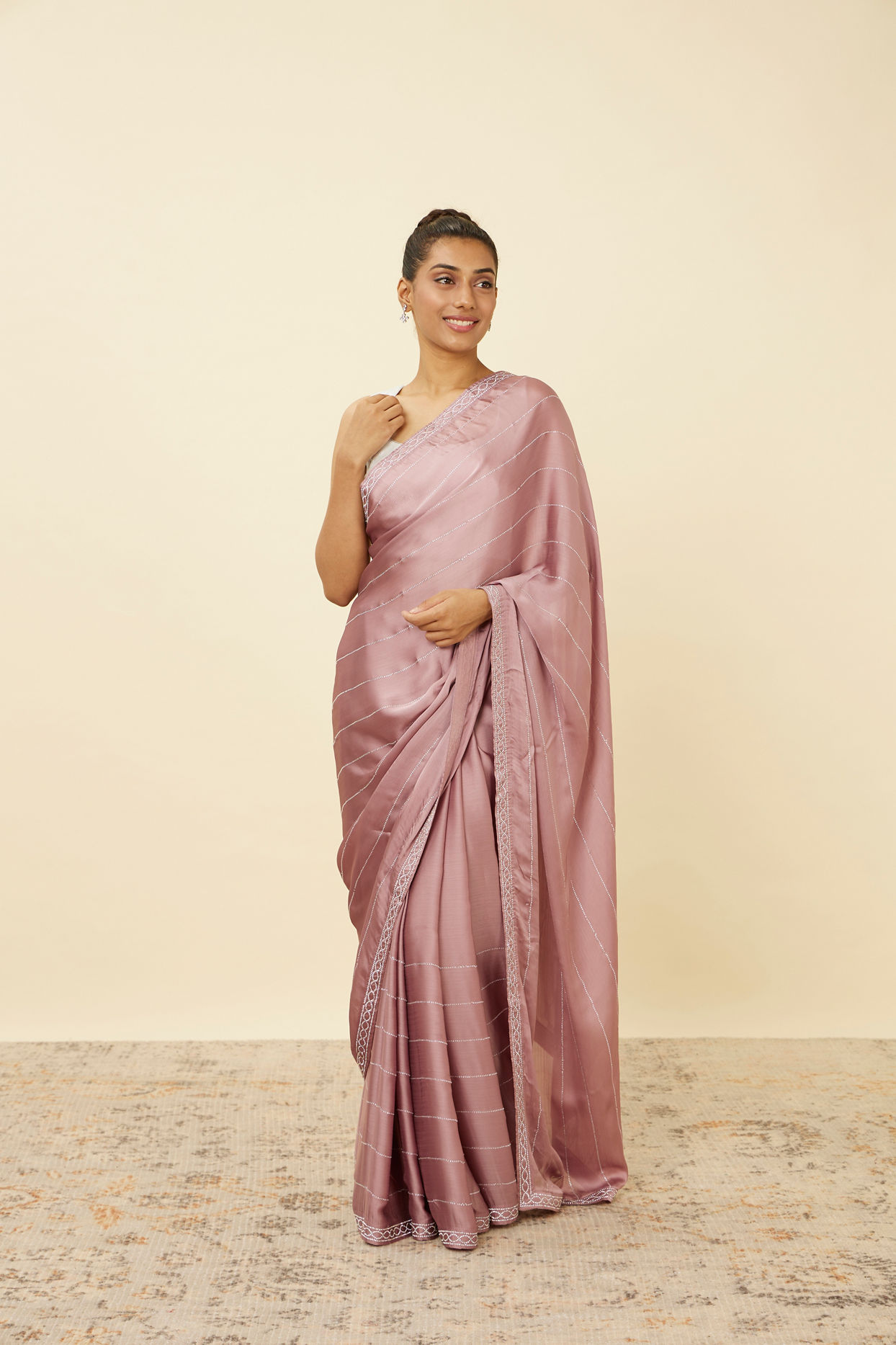 Lilac Sequined Saree image number 0