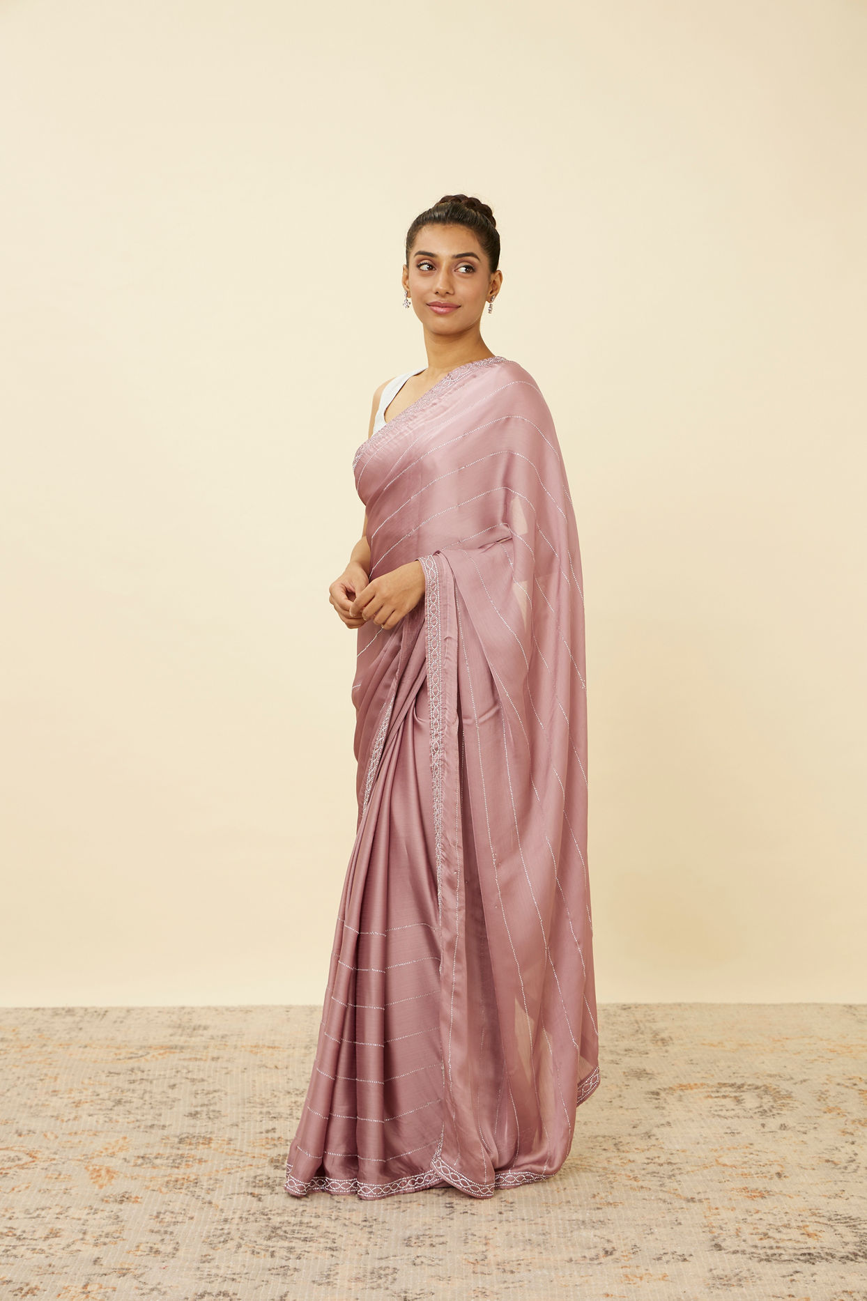 Lilac Sequined Saree image number 3