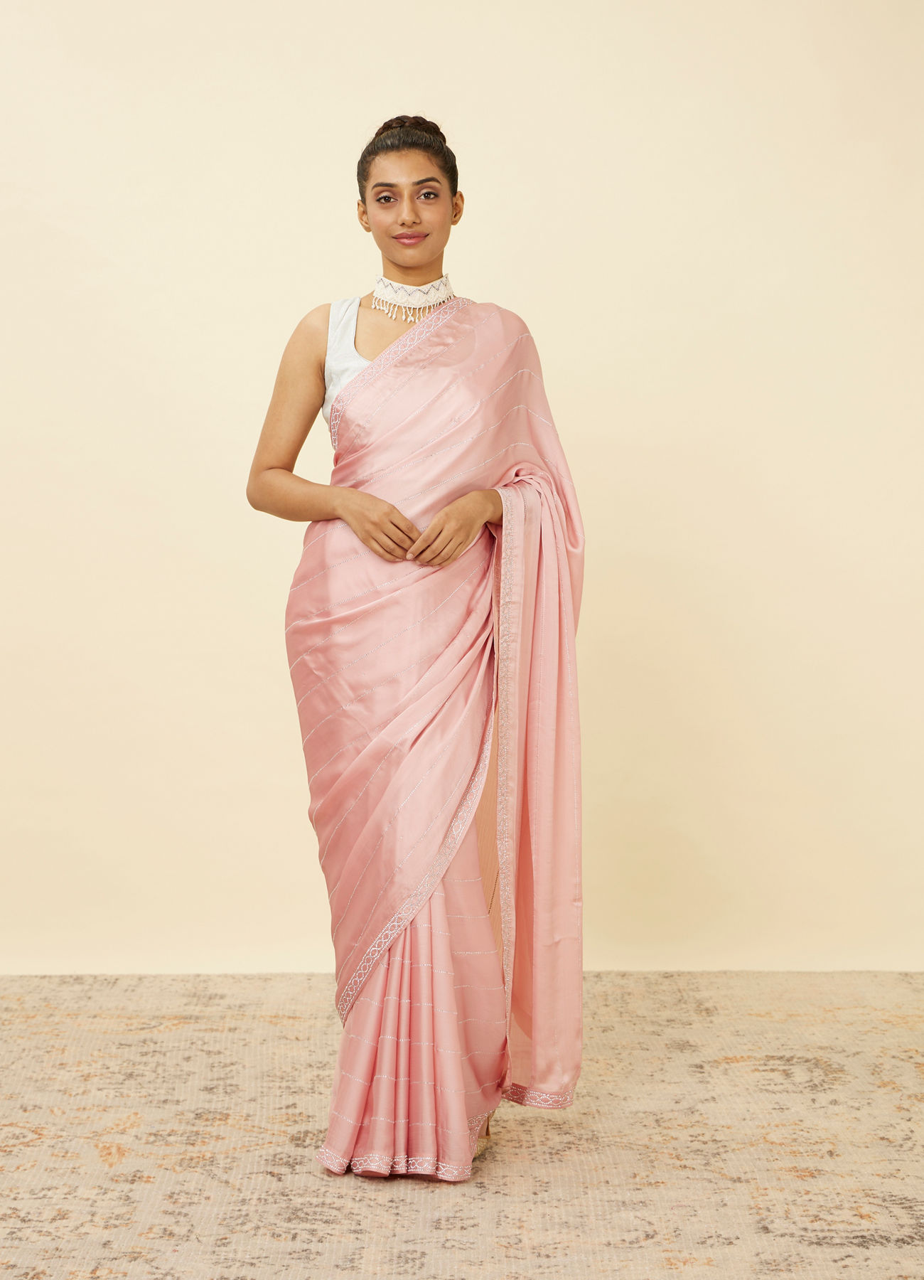 Mohey Women Fairy Tale Pink Sequined Saree