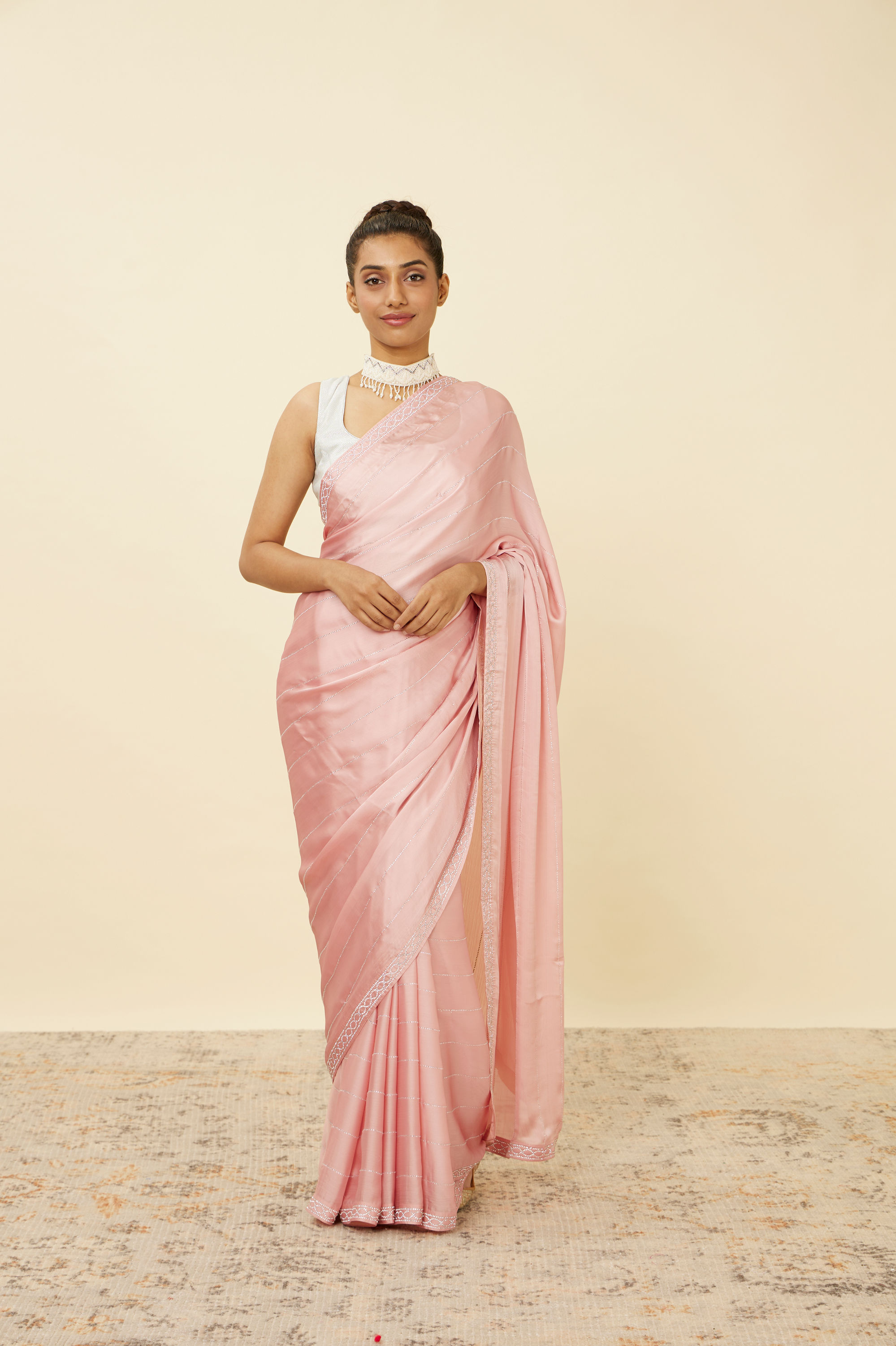 Mohey Women Fairy Tale Pink Sequined Saree