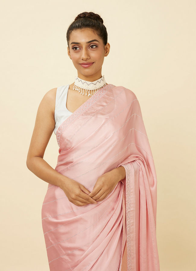 alt message - Mohey Women Fairy Tale Pink Sequined Saree image number 1