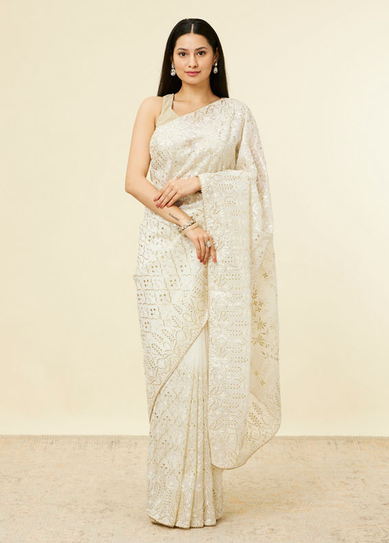 Mohey Women Cream Stone Work Saree