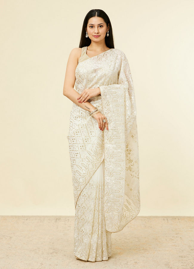 Mohey Women Cream Stone Work Saree