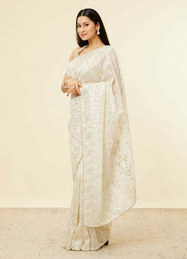 Cream Stone Work Saree image number 3