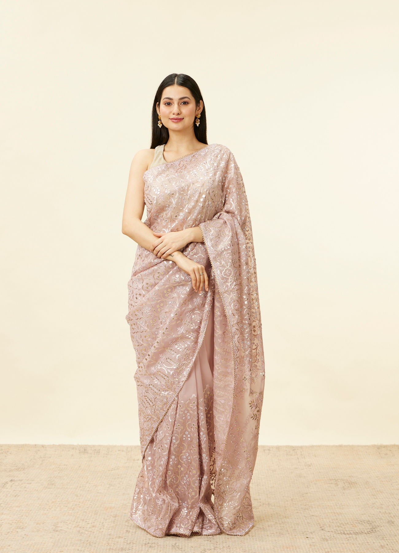 Mohey Women Pastel Purple Stone Work Saree