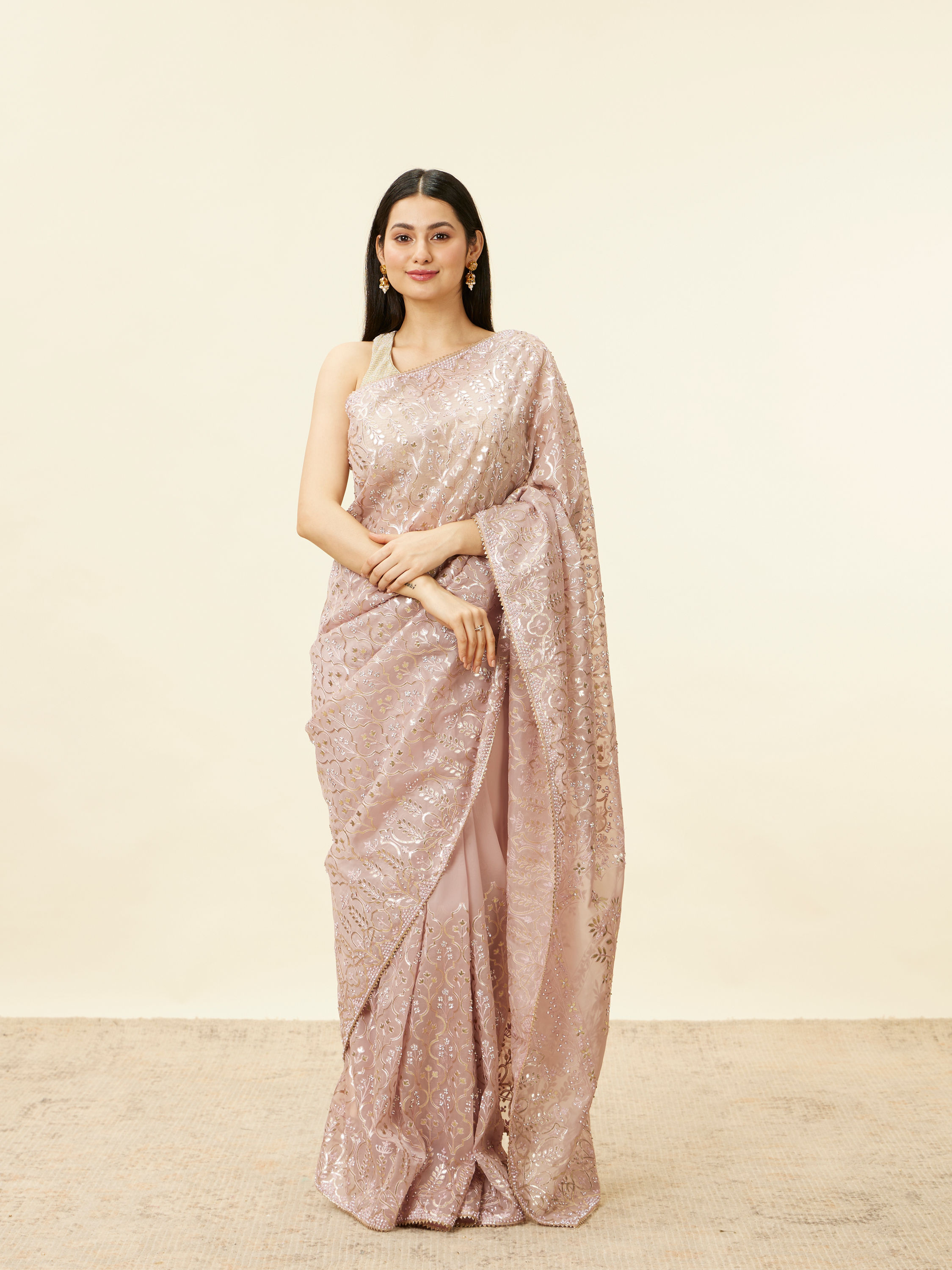 Mohey Women Pastel Purple Stone Work Saree