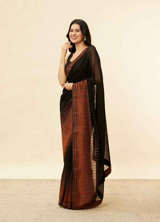 Mohey Women Kohl Black and Copper Stone Work Saree