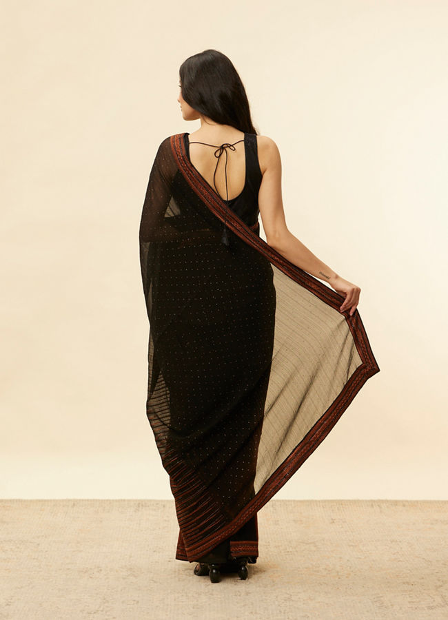 Mohey Women Kohl Black and Copper Stone Work Saree
