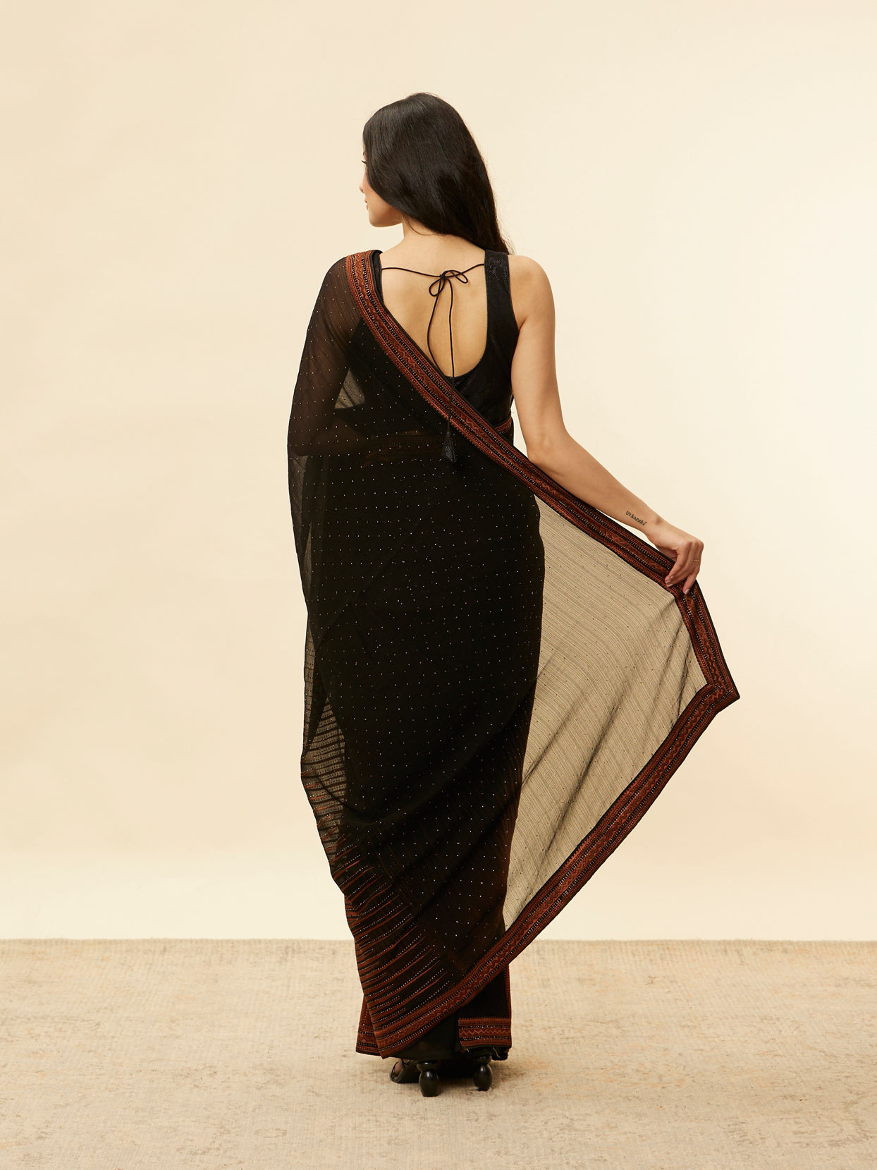 Kohl Black and Copper Stone Work Saree image number 2