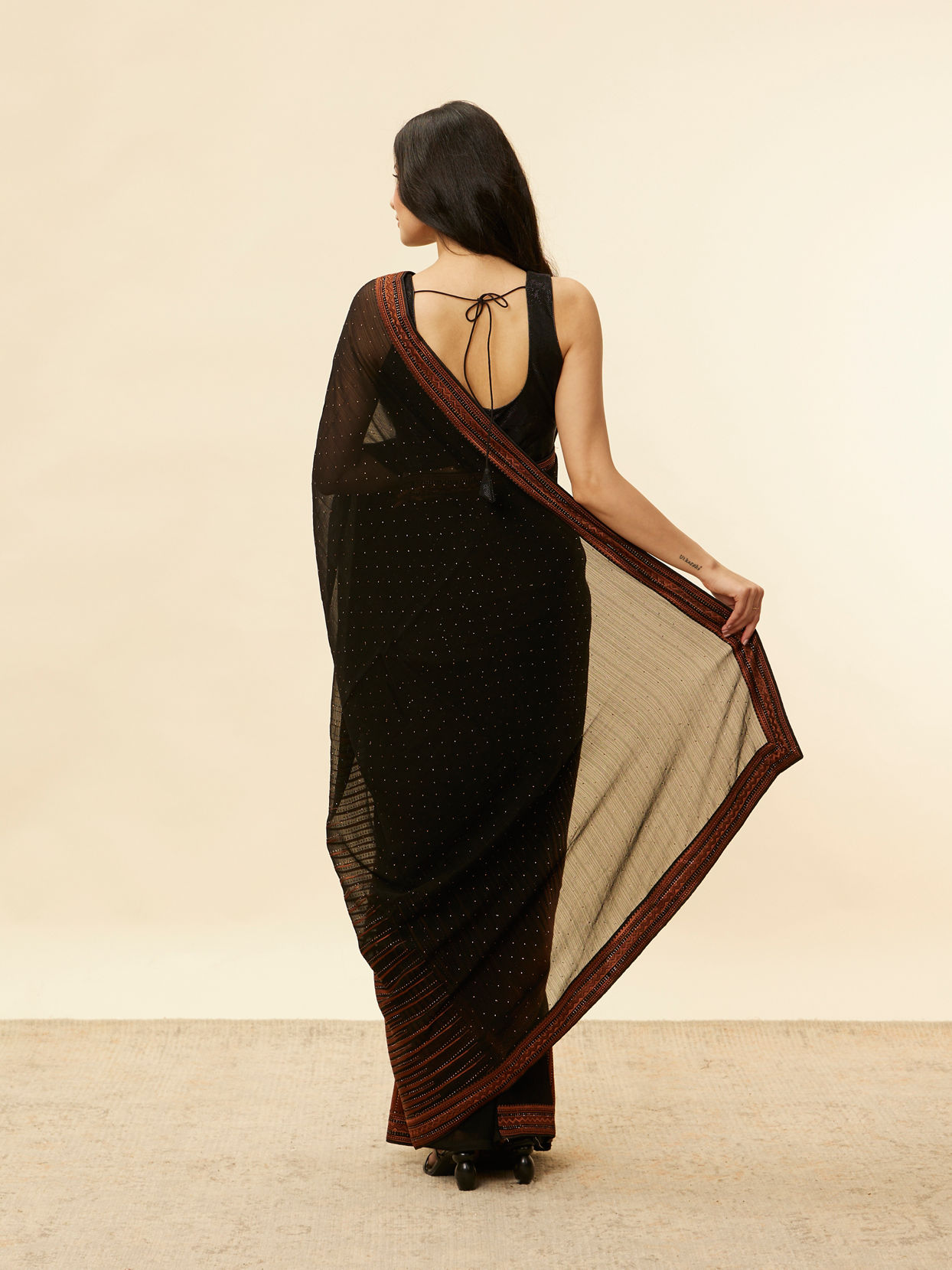 Mohey Women Kohl Black and Copper Stone Work Saree