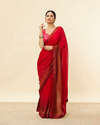 Mohey Women Classic Red and Copper Stone Work Saree