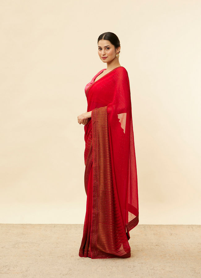Mohey Women Classic Red and Copper Stone Work Saree