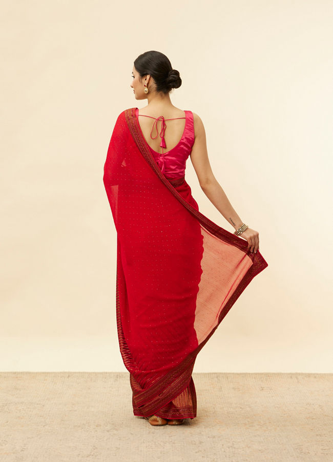 Classic Red and Copper Stone Work Saree image number 2