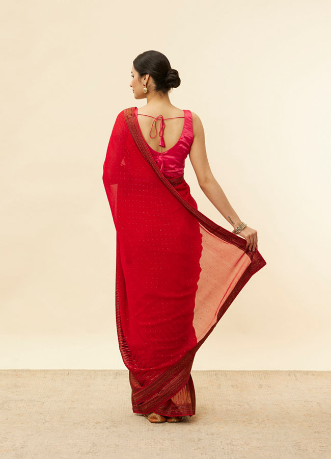 Mohey Women Classic Red and Copper Stone Work Saree