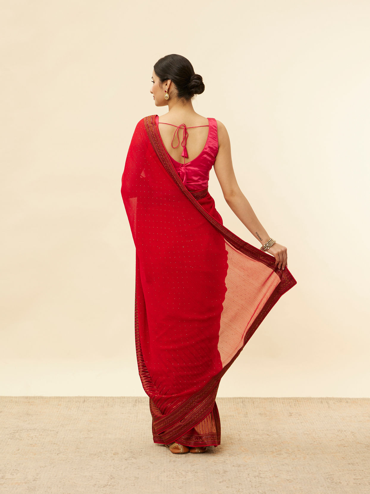 Classic Red and Copper Stone Work Saree image number 2