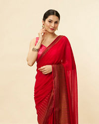 Mohey Women Classic Red and Copper Stone Work Saree