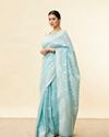 alt message - Mohey Women Sky Blue Floral Zari Work Saree image number 3