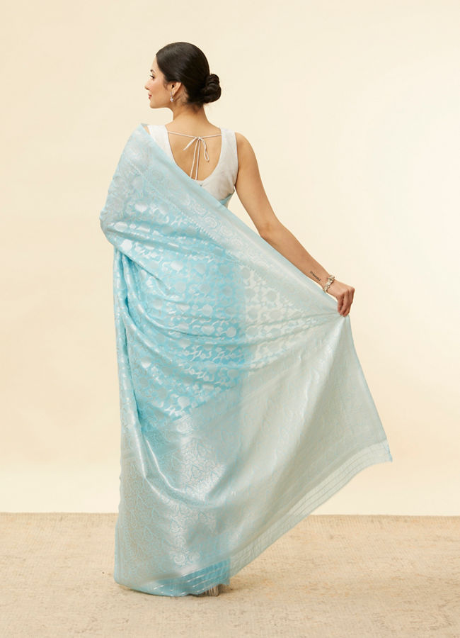 Mohey Women Sky Blue Floral Zari Work Saree