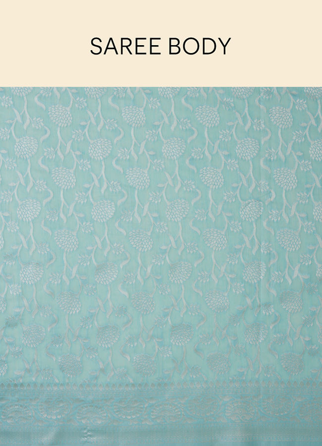 Mohey Women Sky Blue Floral Zari Work Saree