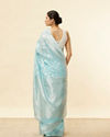 Mohey Women Aquamarine Blue Leaf Patterned Zari Work Saree