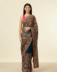 Mohey Women Teal Blue Paan Motif Saree