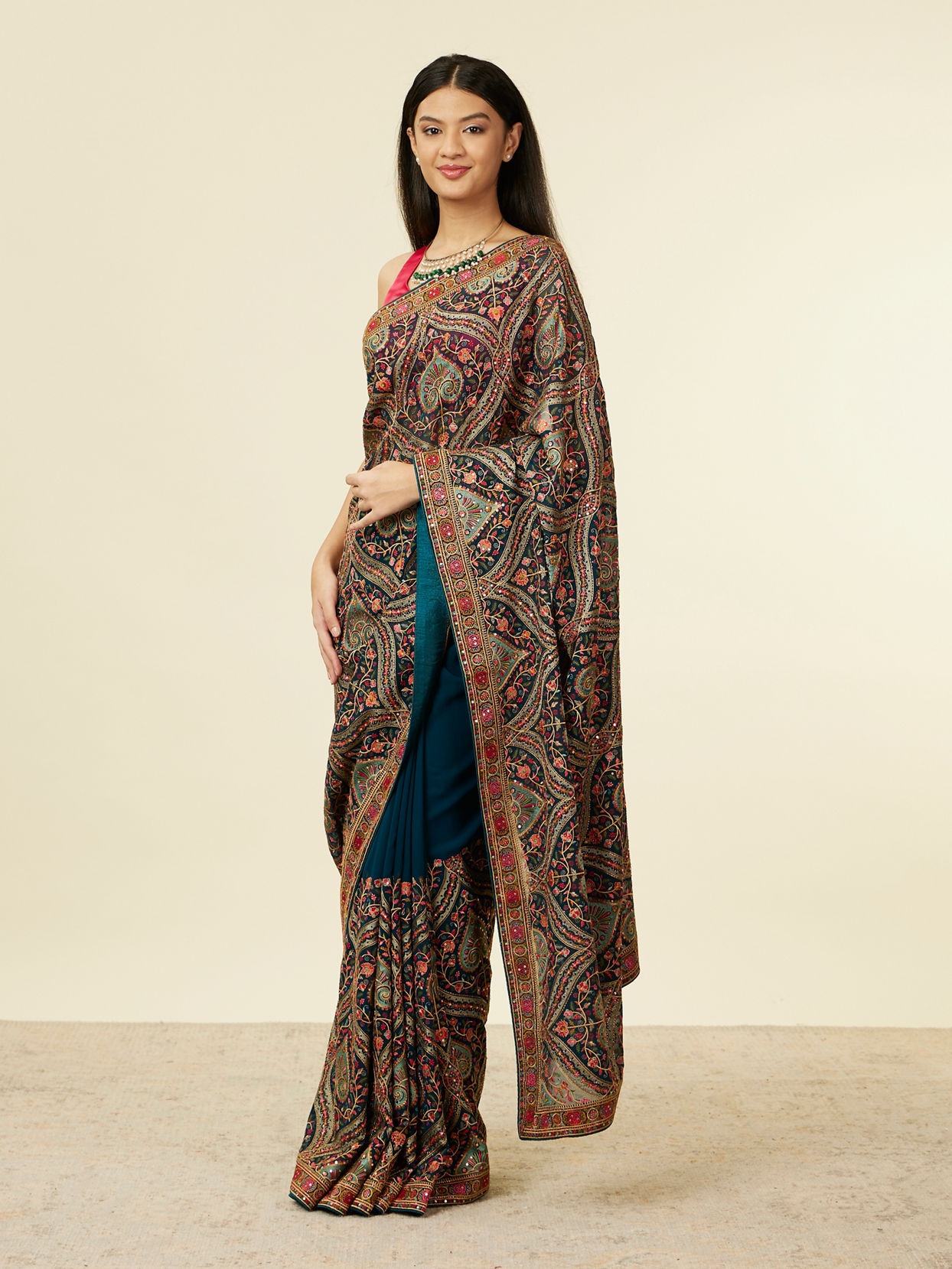 Mohey Women Teal Blue Paan Motif Saree