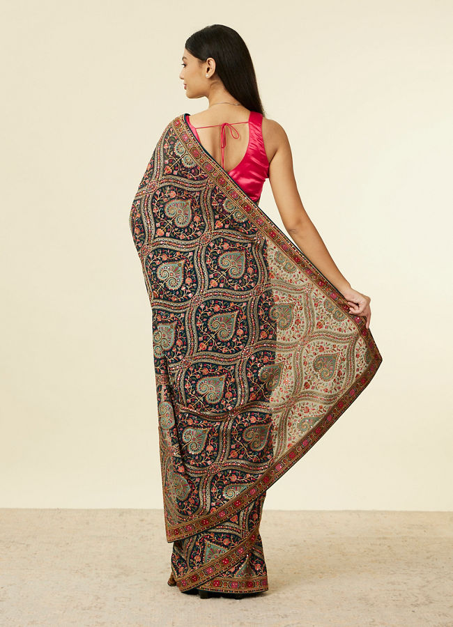 Mohey Women Teal Blue Paan Motif Saree
