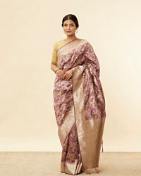 Mohey Women Sparkling Grape Purple Bel Buti Patterned Zari Work Saree