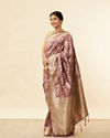 Mohey Women Sparkling Grape Purple Bel Buti Patterned Zari Work Saree