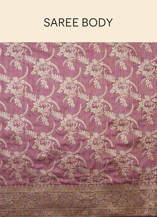 Mohey Women Sparkling Grape Purple Bel Buti Patterned Zari Work Saree