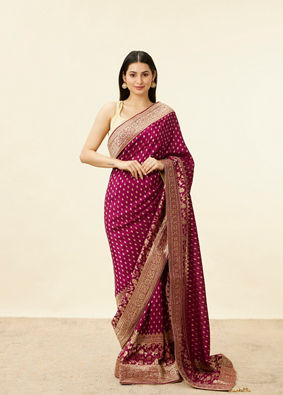 Cherry Red Floral Jaal Saree image number 0