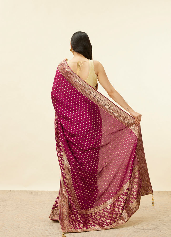 Cherry Red Floral Jaal Saree image number 2