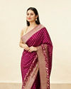 Mohey Women Cherry Red Floral Jaal Bridal Saree