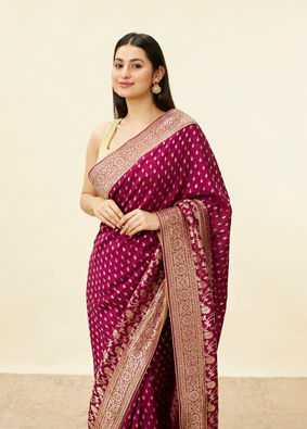 Cherry Red Floral Jaal Saree image number 1