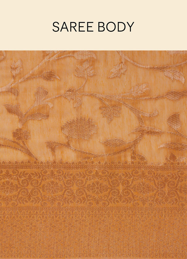 Mohey Women Sunrise Orange Floral Patterned Saree
