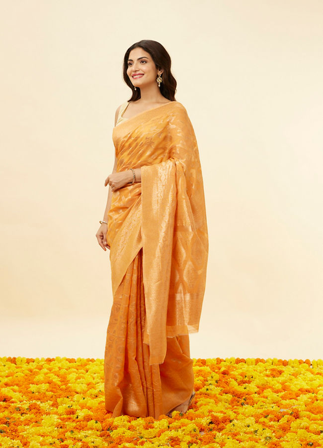 Mohey Women Sunrise Orange Floral Patterned Saree