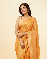 Mohey Women Sunrise Orange Floral Patterned Saree