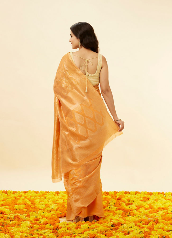 Mohey Women Sunrise Orange Floral Patterned Saree