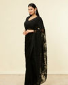 Mohey Women Charcoal Black Floral Printed Rhinestone Embellished Saree