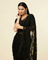 Mohey Women Charcoal Black Floral Printed Rhinestone Embellished Saree